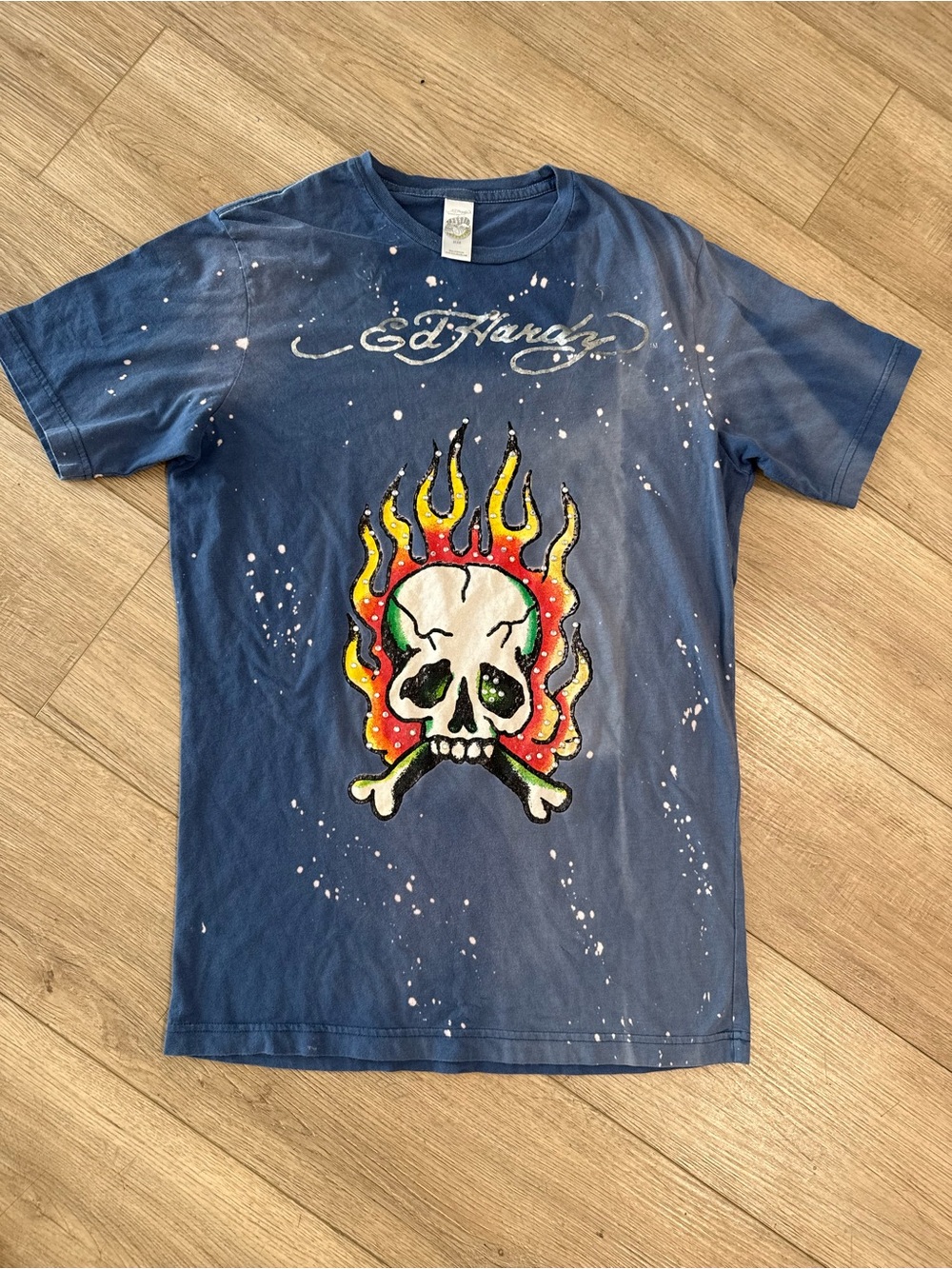Ed Hardy Blue Short-Sleeve Skull & Flame Graphic Tee